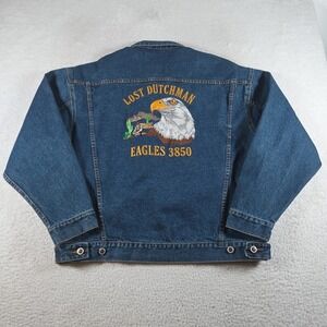 Vintage Haleman Denim Trucker Jacket Mens XL Blue Lost Dutchman Embroidered